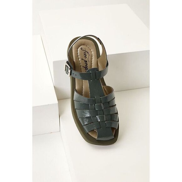 NEW Free People Finn Fisherman Platform Sandals Green Leather 37 Made In Italy - Picture 3 of 8